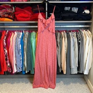 Max Studio heathered red ruffled spaghetti strap maxi dress size XS